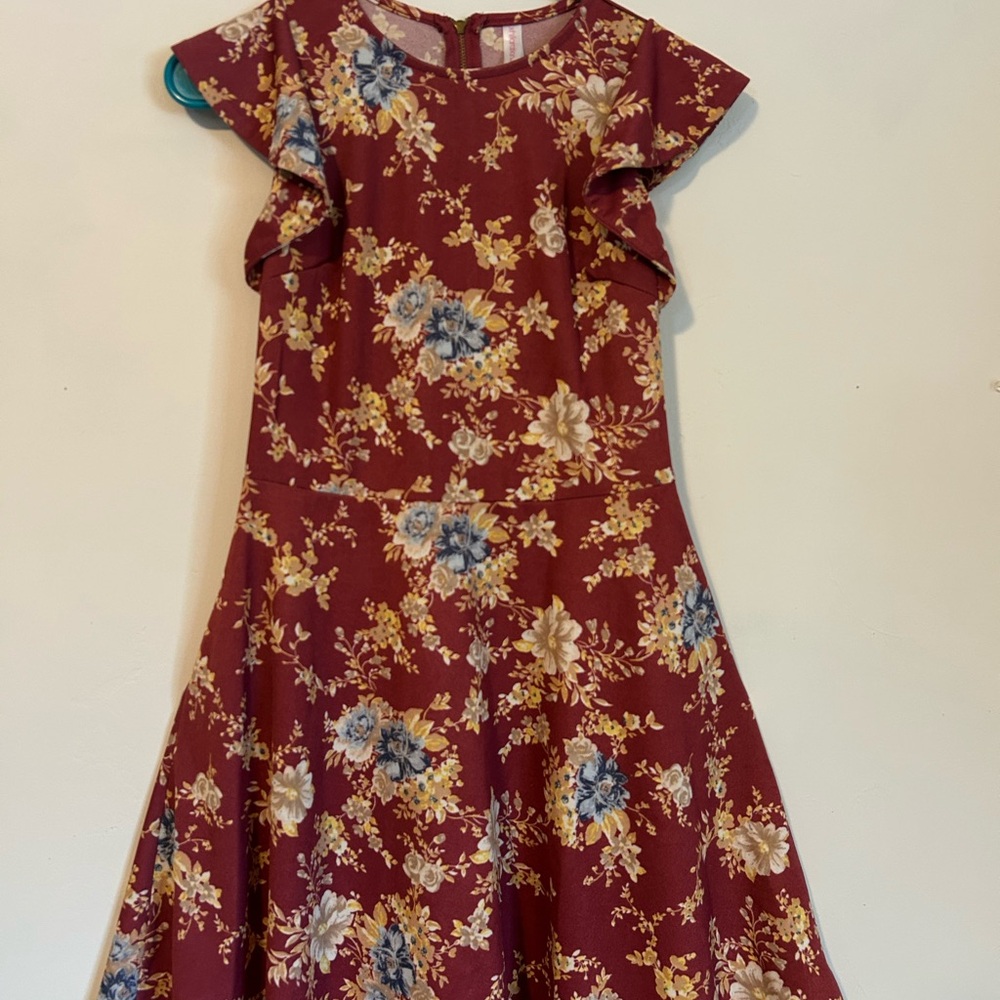 Formal Dress, Floral Burgundy Homecoming Spring Formal Dance